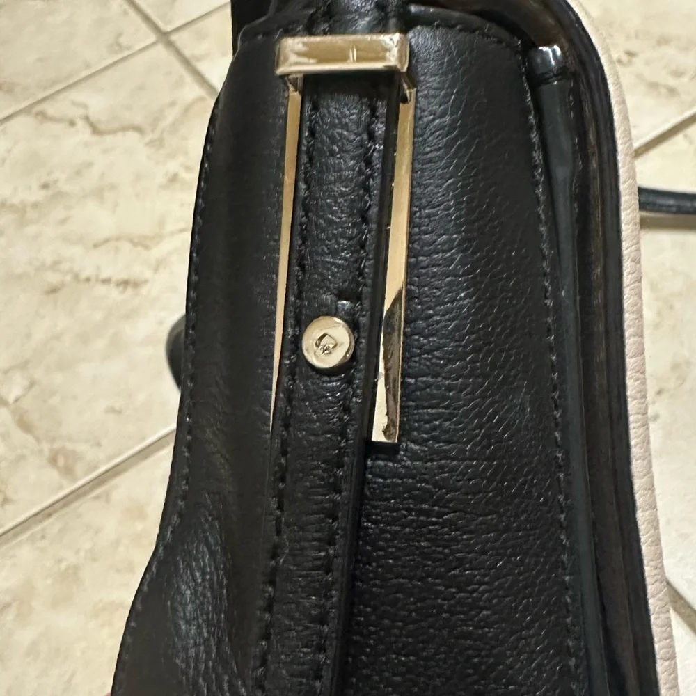 Kate Spade New York 100% Leather Crossbody Bag Black PalePink Flap Gold Hardware
